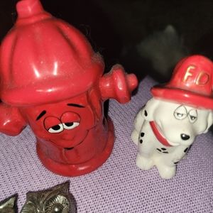 Fire Department Dog and Hydrant Salt and pepper shakers